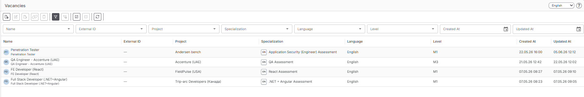 Vacancies list and filters